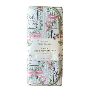 ENVOGUE Kitchen Dish Drying Mat 16x22 Set of 2 Pink Bows & Posh Dogs NEW
